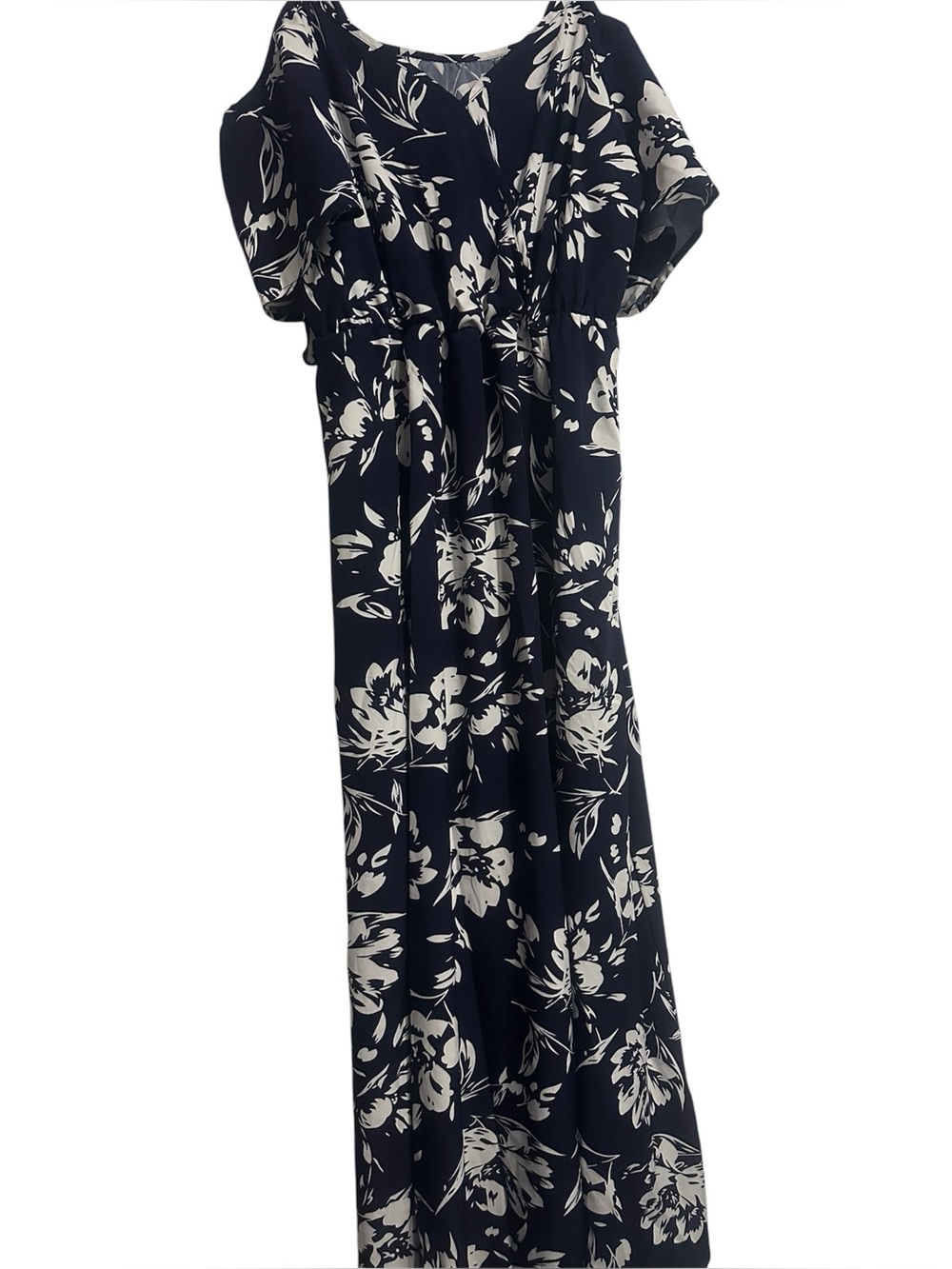 Floral Print Navy and White Maxi Dress